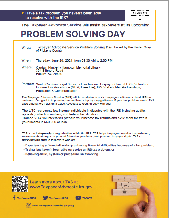Download the Tax Problem Solving Day flyer