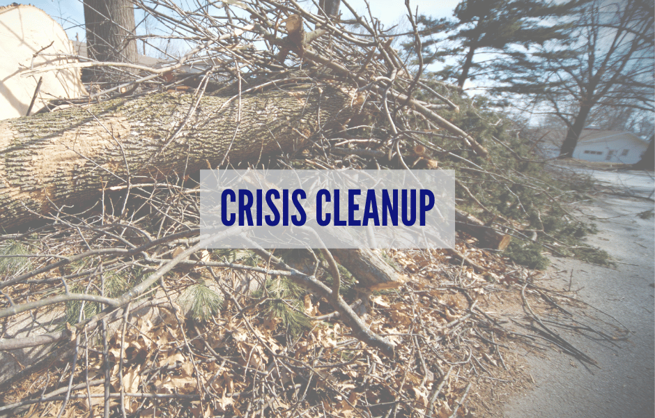 Fallen Tree Debris under the words Crisis Cleanup